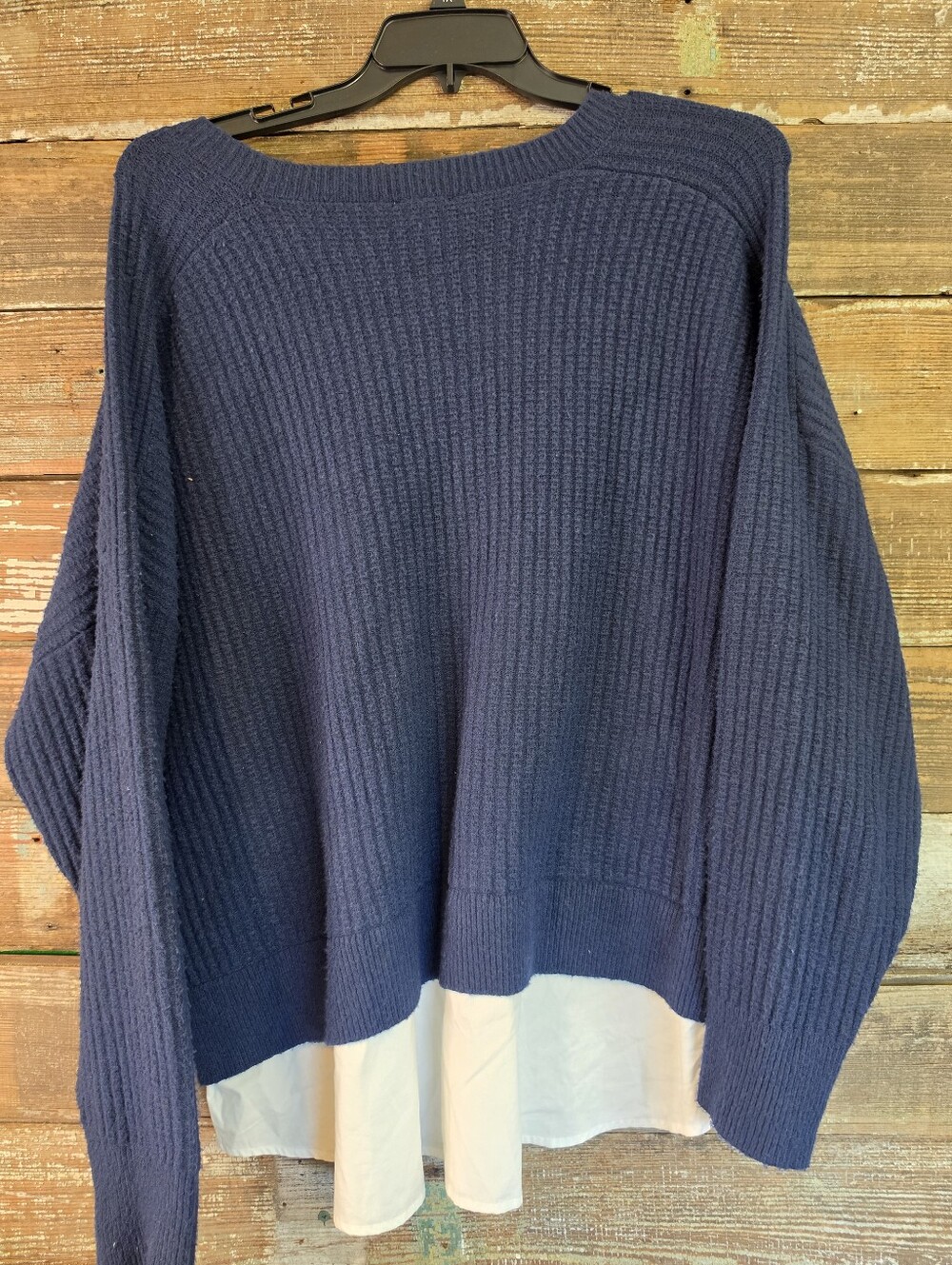 Wonderly NWT XXL Navy Blue Layered Look Oversized Sweater Top White Hem - Picture 3 of 6